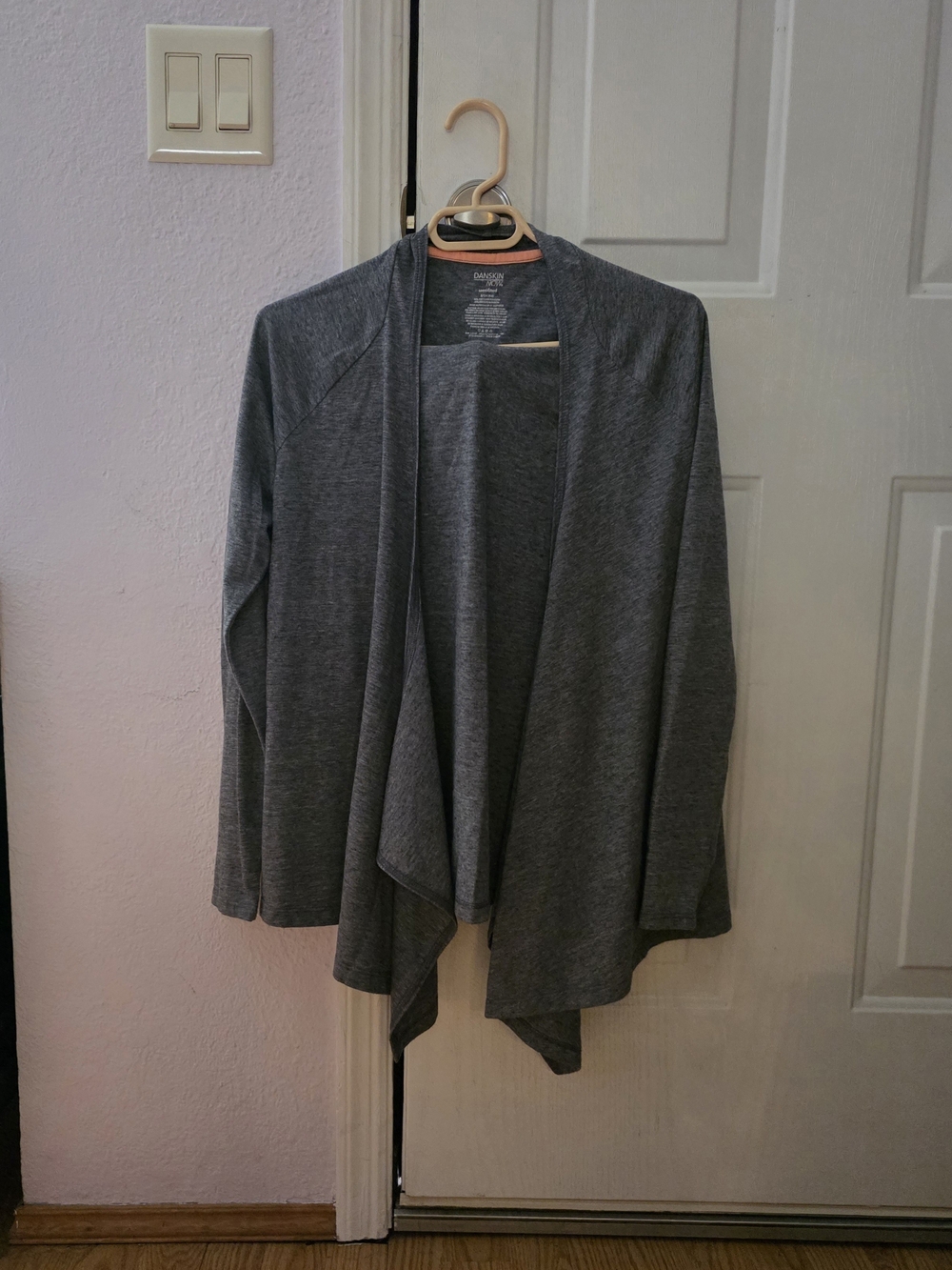 NWOT- Danskin Small Lightweight Gray Open Front Draped Cardigan